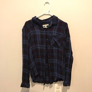 Francesca's Collections Blue Plaid Button Down Shirt